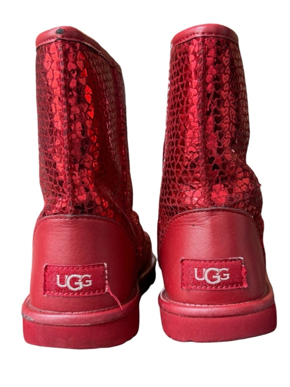 Ugg Youth Size 3 Classic II Gel Red Hearts Short Mid Boots Plush - Picture 11 of 16